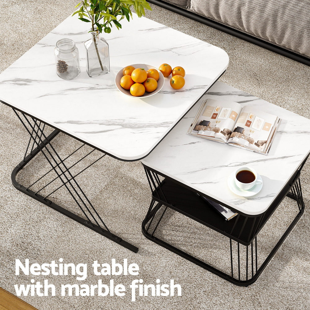 Artiss Nesting Coffee Table Set of 2 Marble Effect FUR-V-COF-02-MBWH