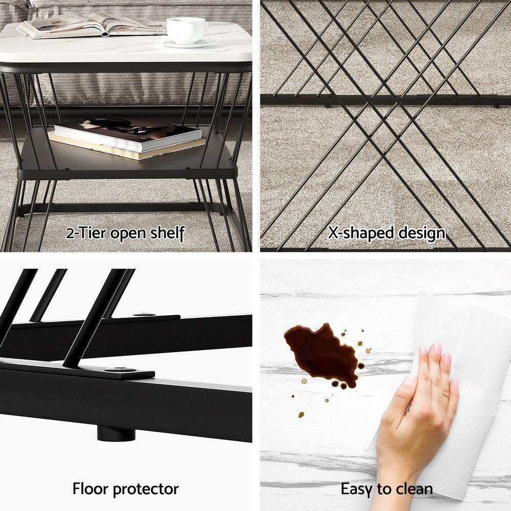 Artiss Nesting Coffee Table Set of 2 Marble Effect FUR-V-COF-02-MBWH