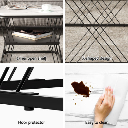 Artiss Nesting Coffee Table Set of 2 Marble Effect FUR-V-COF-02-MBWH