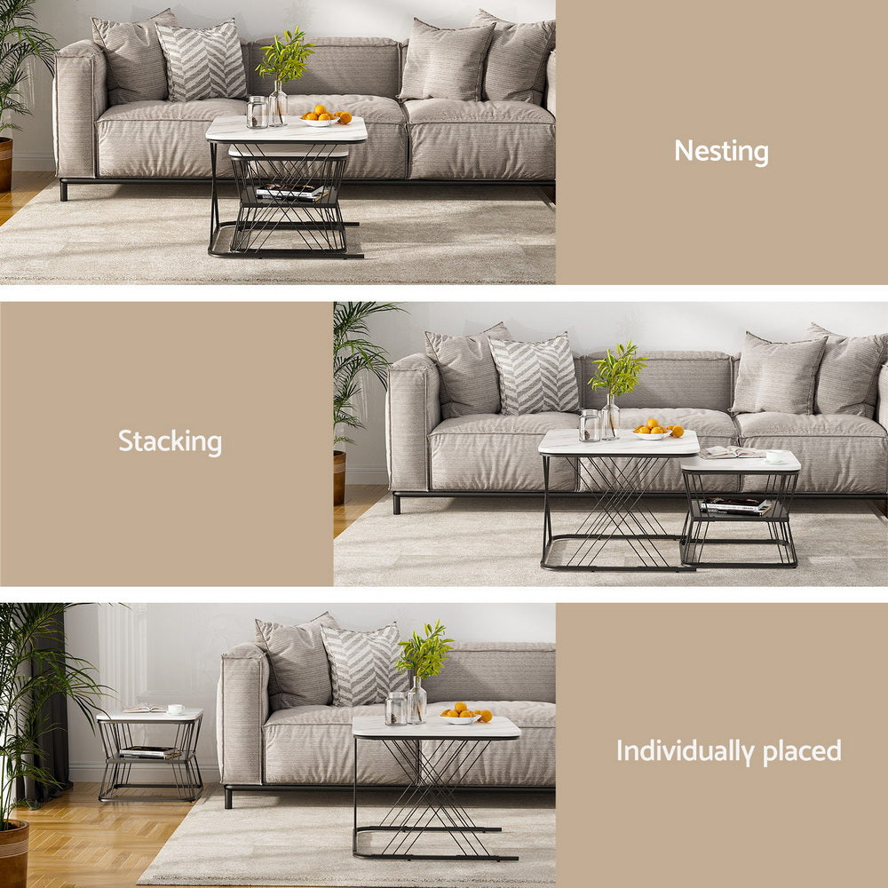 Artiss Nesting Coffee Table Set of 2 Marble Effect FUR-V-COF-02-MBWH