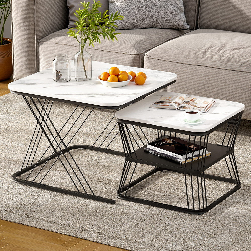 Artiss Nesting Coffee Table Set of 2 Marble Effect FUR-V-COF-02-MBWH