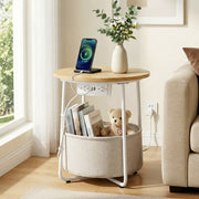 Artiss Round Coffee Table Side End Table Charging Station Storage Basket FUR-V-COF-03-BG
