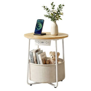 Artiss Round Coffee Table Side End Table Charging Station Storage Basket FUR-V-COF-03-BG