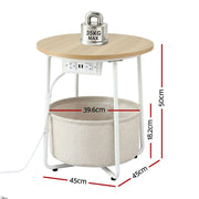Artiss Round Coffee Table Side End Table Charging Station Storage Basket FUR-V-COF-03-BG