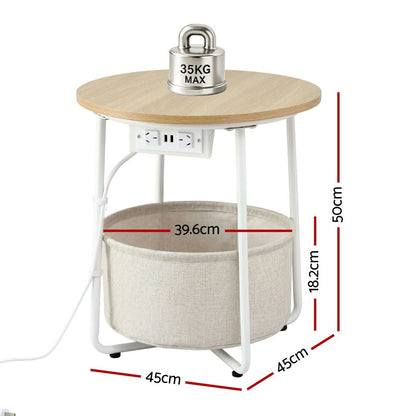 Artiss Round Coffee Table Side End Table Charging Station Storage Basket FUR-V-COF-03-BG