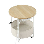 Artiss Round Coffee Table Side End Table Charging Station Storage Basket FUR-V-COF-03-BG
