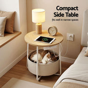 Artiss Round Coffee Table Side End Table Charging Station Storage Basket FUR-V-COF-03-BG