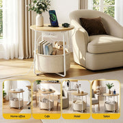 Artiss Round Coffee Table Side End Table Charging Station Storage Basket FUR-V-COF-03-BG