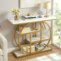 Artiss Console Table Marble Effect 4-Tier Shelves 105CM White&Gold FUR-V-CST-01-MBWH