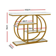 Artiss Console Table Marble Effect 4-Tier Shelves 105CM White&Gold FUR-V-CST-01-MBWH