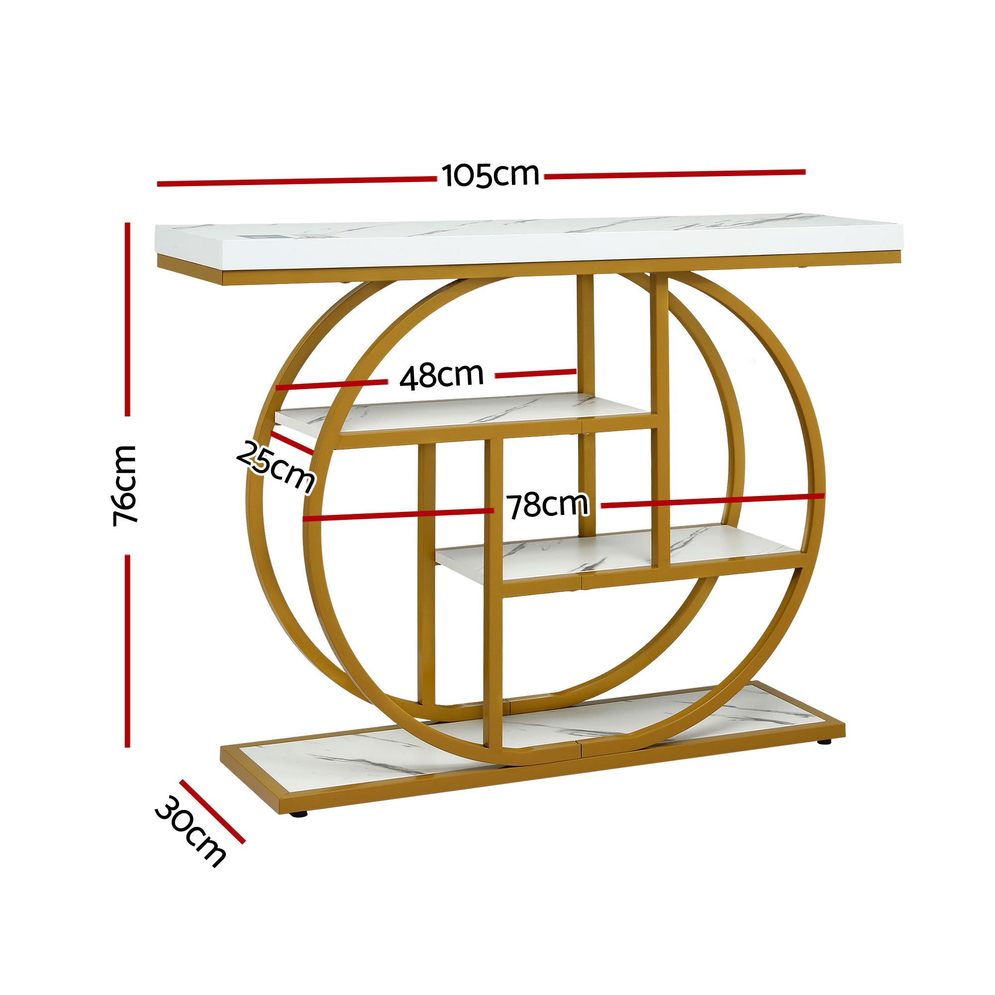 Artiss Console Table Marble Effect 4-Tier Shelves 105CM White&Gold FUR-V-CST-01-MBWH