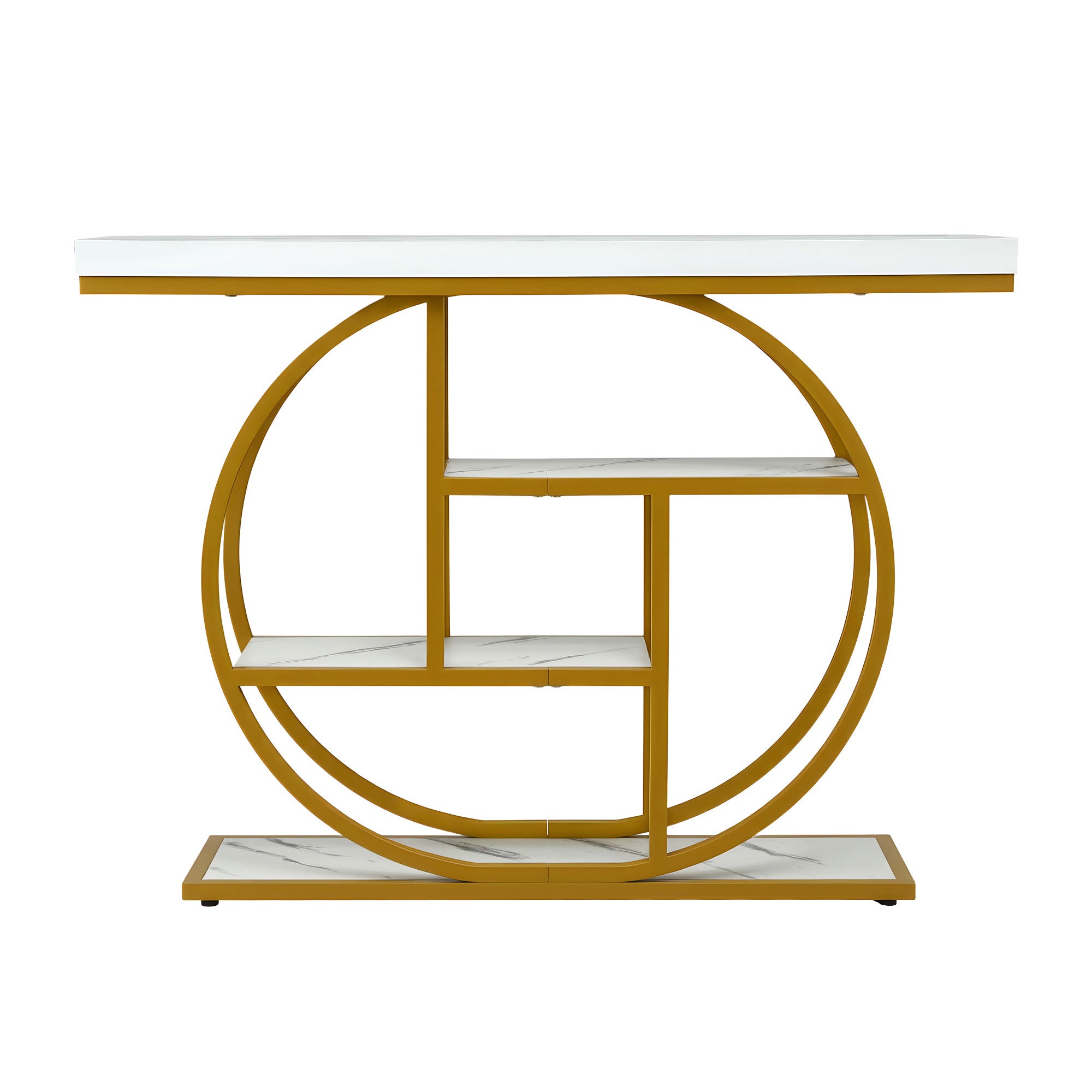 Artiss Console Table Marble Effect 4-Tier Shelves 105CM White&Gold FUR-V-CST-01-MBWH