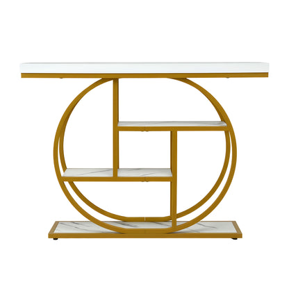 Artiss Console Table Marble Effect 4-Tier Shelves 105CM White&Gold FUR-V-CST-01-MBWH