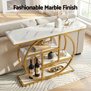 Artiss Console Table Marble Effect 4-Tier Shelves 105CM White&Gold FUR-V-CST-01-MBWH