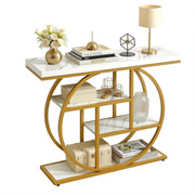 Artiss Console Table Marble Effect 4-Tier Shelves 105CM White&Gold FUR-V-CST-01-MBWH