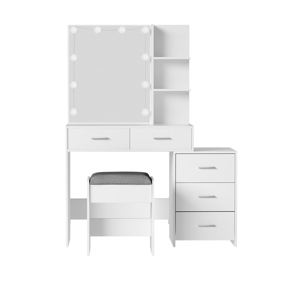 Artiss Dressing Table Set Stool 10 LED Bulbs White Dale FUR-V-DRESS02-LED-WH-AB