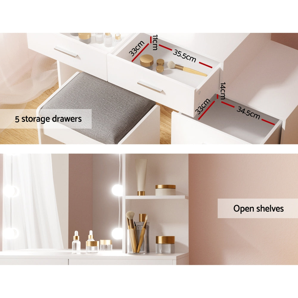 Artiss Dressing Table Set Stool 10 LED Bulbs White Dale FUR-V-DRESS02-LED-WH-AB