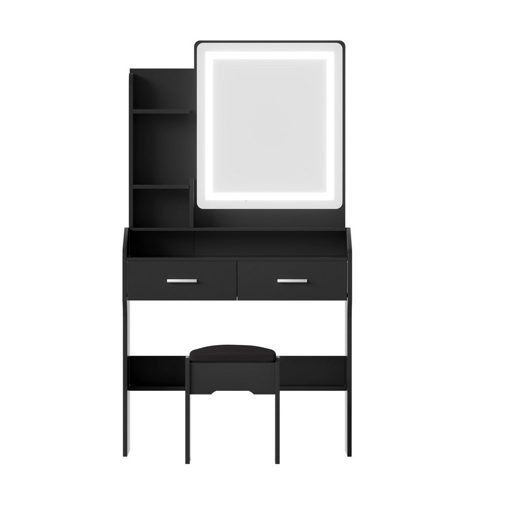 Artiss Dressing Table Set Stool Led Black FUR-V-DRESS03-LED-BK-AB