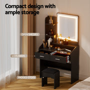 Artiss Dressing Table Set Stool Led Black FUR-V-DRESS03-LED-BK-AB