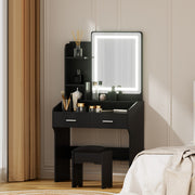 Artiss Dressing Table Set Stool Led Black FUR-V-DRESS03-LED-BK-AB