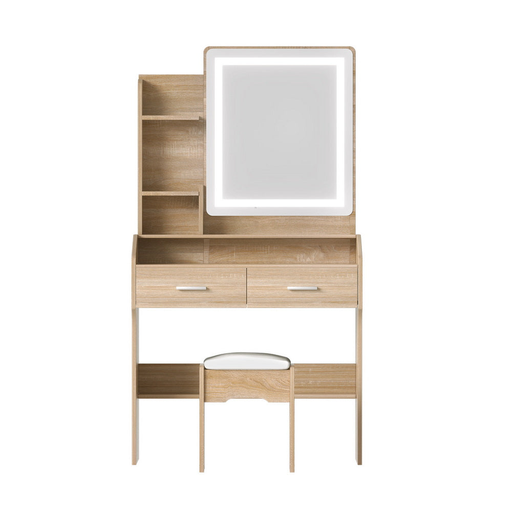 Artiss Dressing Table Set Stool Led Wood FUR-V-DRESS03-LED-WD-AB