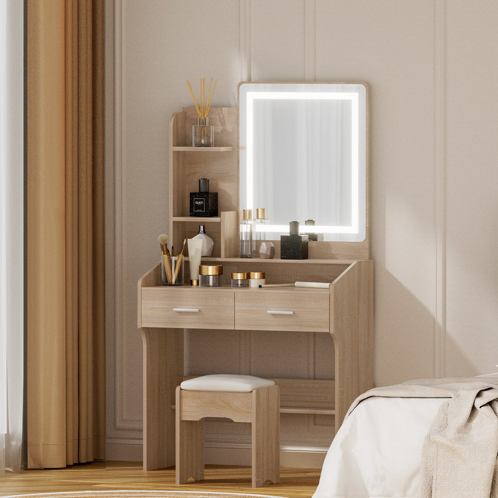 Artiss Dressing Table Set Stool Led Wood FUR-V-DRESS03-LED-WD-AB