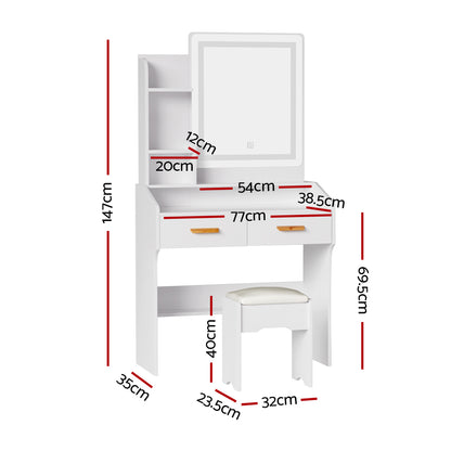 Artiss Dressing Table Set Stool Led White Doria FUR-V-DRESS03-LED-WH-AB