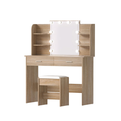 Artiss Dressing Table Set Stool 10 Led Bulbs Wood FUR-V-DRESS04-LED-WD-AB