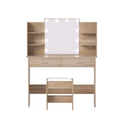 Artiss Dressing Table Set Stool 10 Led Bulbs Wood FUR-V-DRESS04-LED-WD-AB