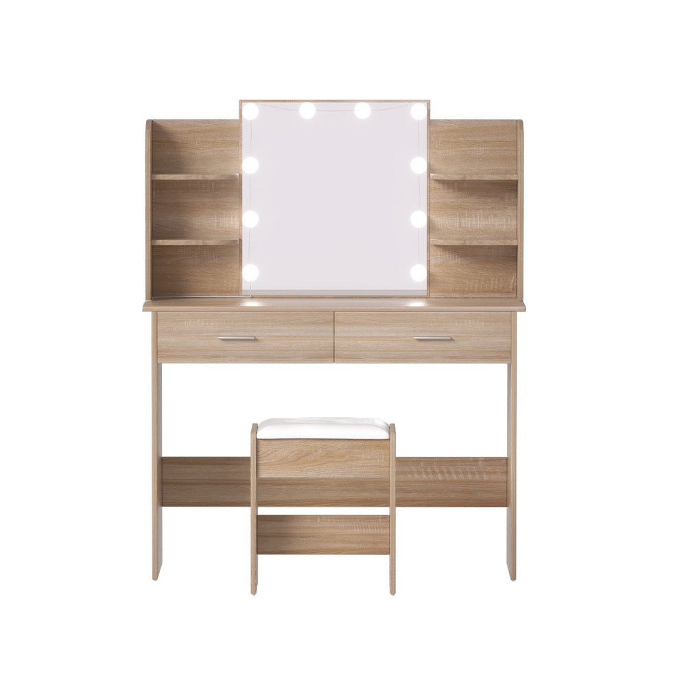 Artiss Dressing Table Set Stool 10 Led Bulbs Wood FUR-V-DRESS04-LED-WD-AB