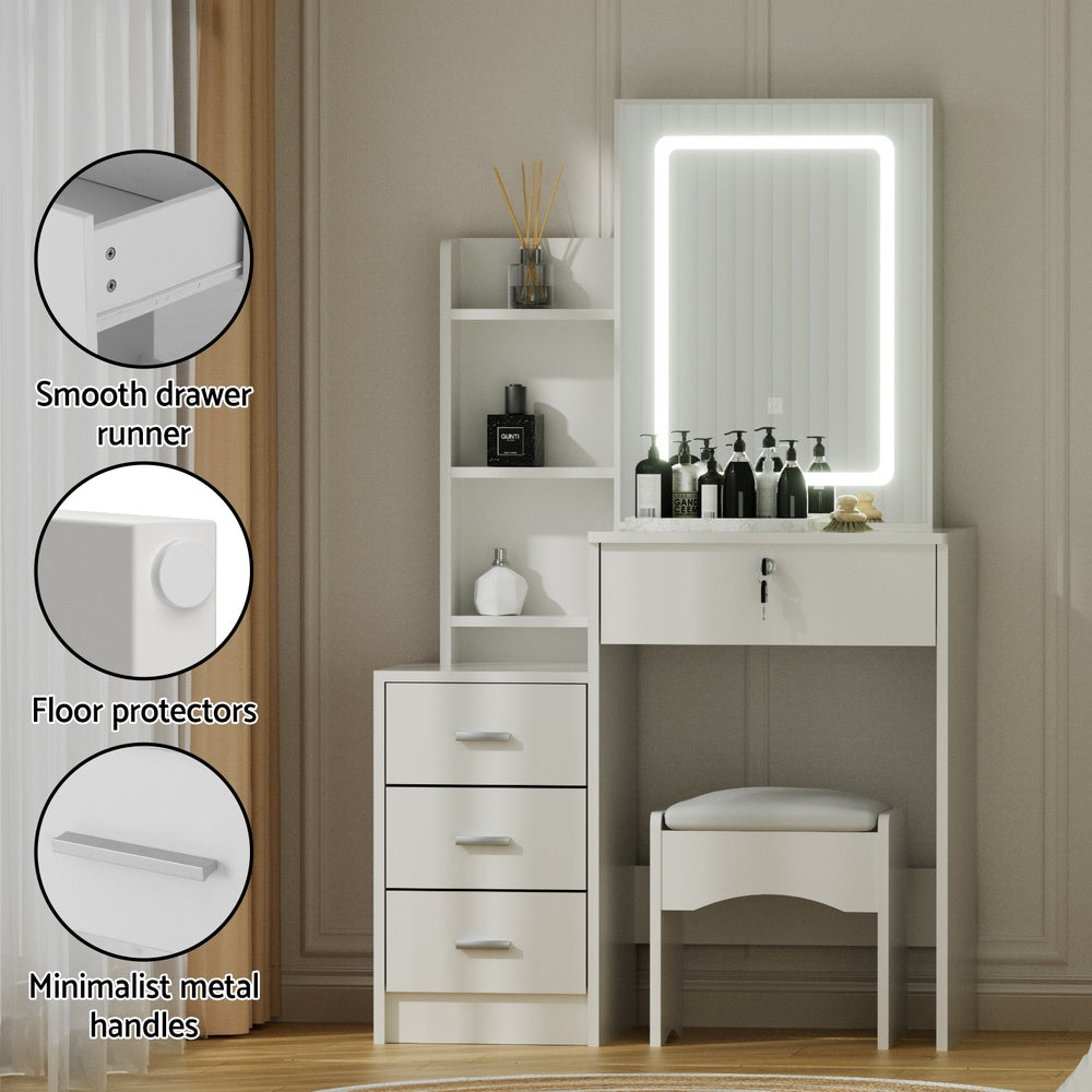 Artiss Dressing Table Vanity Desk Set Stool Led White FUR-V-DRESS05-LED-WH-AB