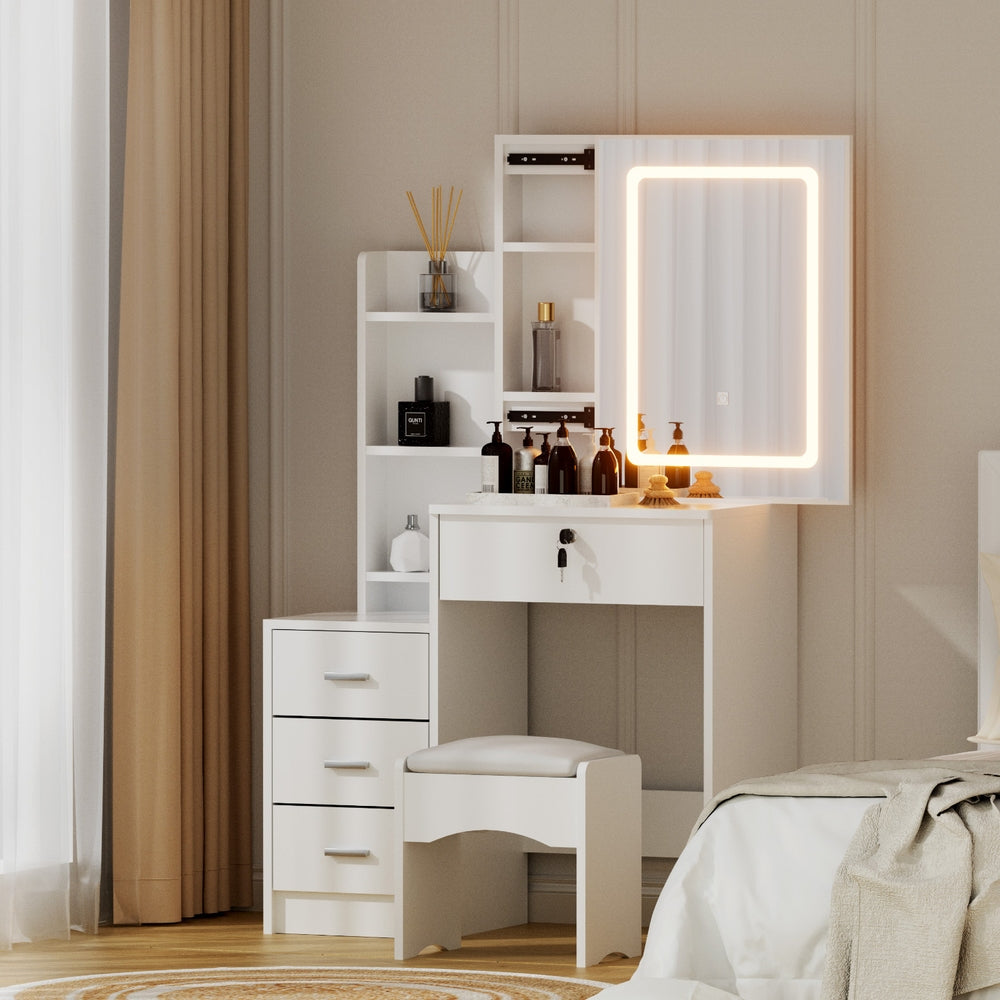 Artiss Dressing Table Vanity Desk Set Stool Led White FUR-V-DRESS05-LED-WH-AB