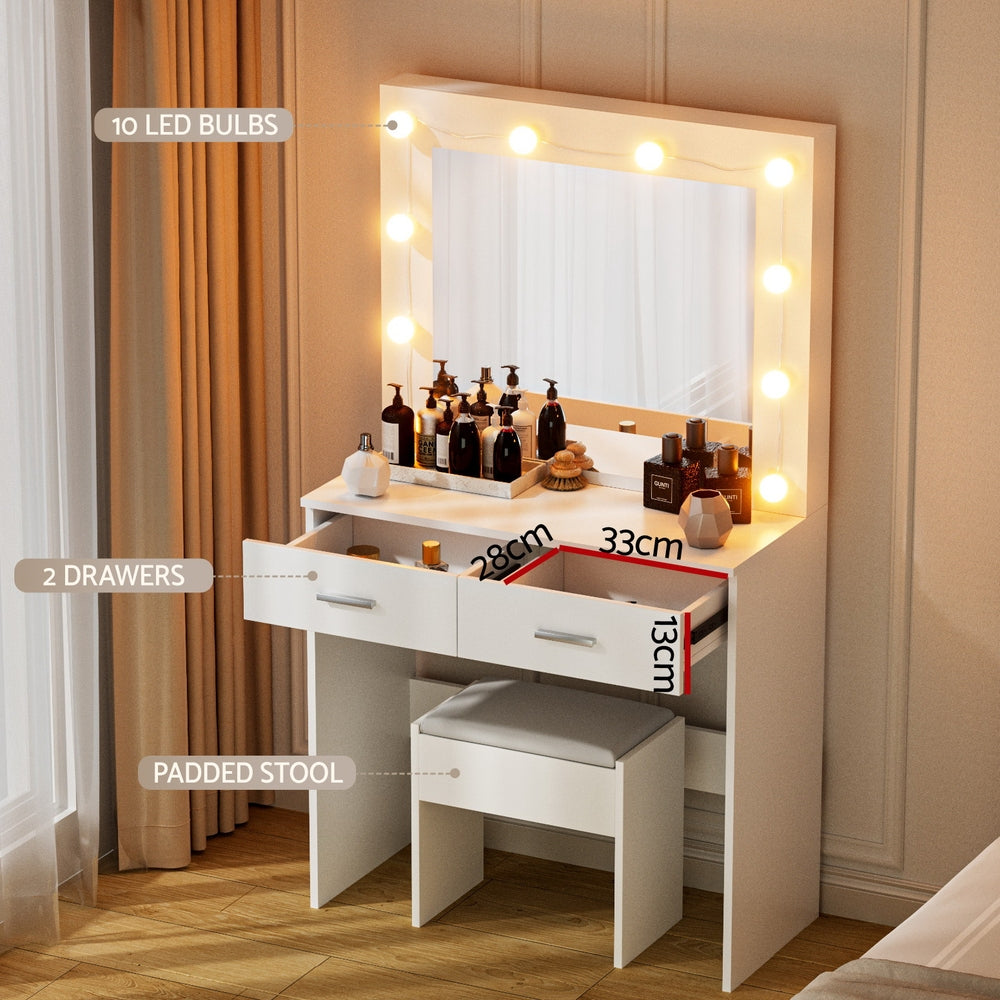 Artiss Dressing Table Vanity Desk Set Stool 10 Led Bulbs White FUR-V-DRESS06-LED-WH-AB