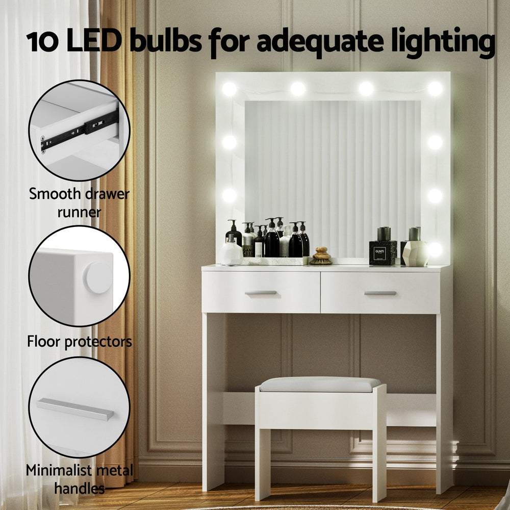 Artiss Dressing Table Vanity Desk Set Stool 10 Led Bulbs White FUR-V-DRESS06-LED-WH-AB