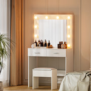 Artiss Dressing Table Vanity Desk Set Stool 10 Led Bulbs White FUR-V-DRESS06-LED-WH-AB