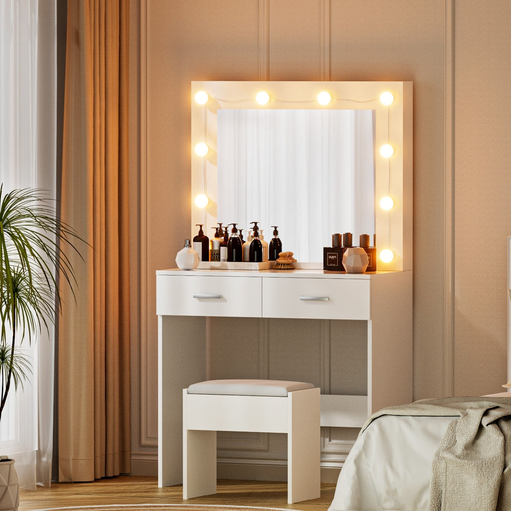 Artiss Dressing Table Vanity Desk Set Stool 10 Led Bulbs White FUR-V-DRESS06-LED-WH-AB
