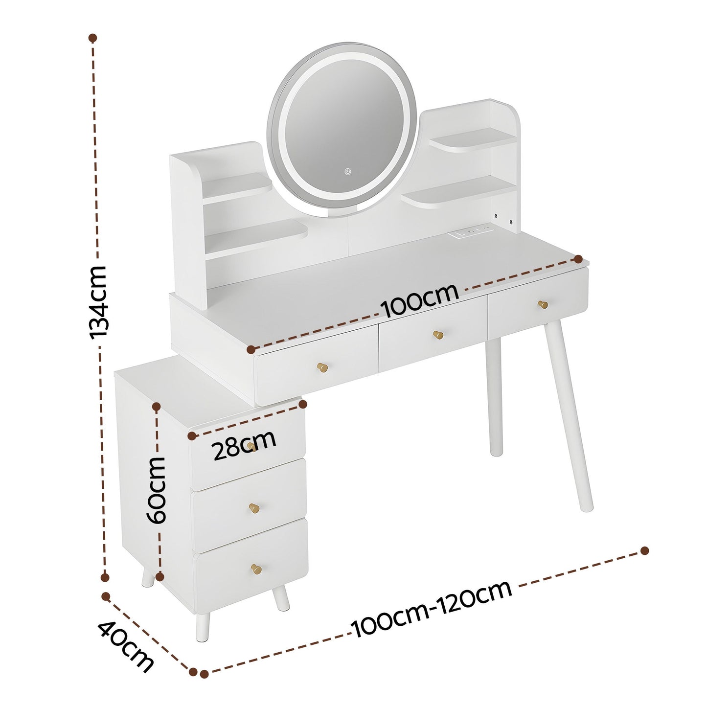 Artiss Dressing Table Vanity Desk LED Charging Station White FUR-V-DRESS07-WH-AB