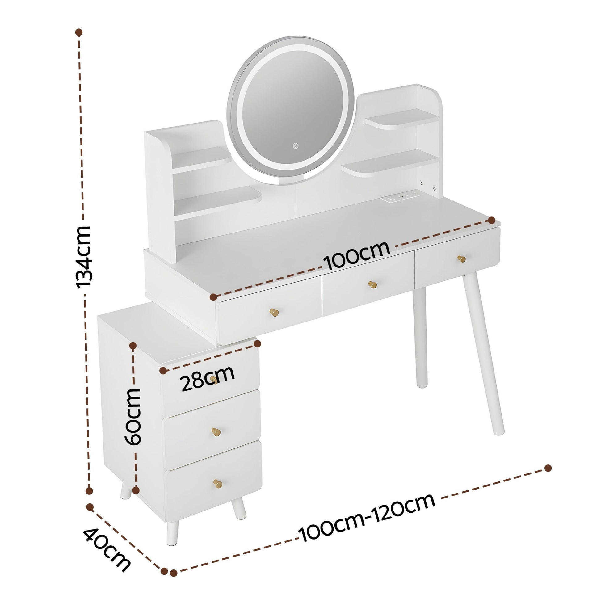 Artiss Dressing Table Vanity Desk LED Charging Station White FUR-V-DRESS07-WH-AB