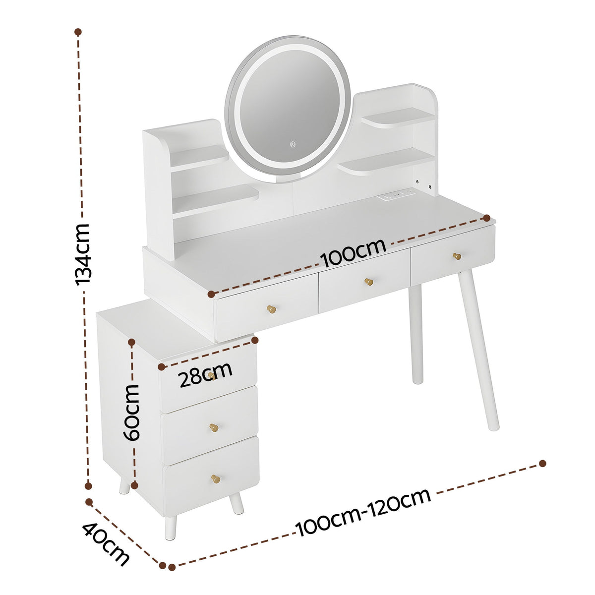 Artiss Dressing Table Vanity Desk LED Charging Station White FUR-V-DRESS07-WH-AB