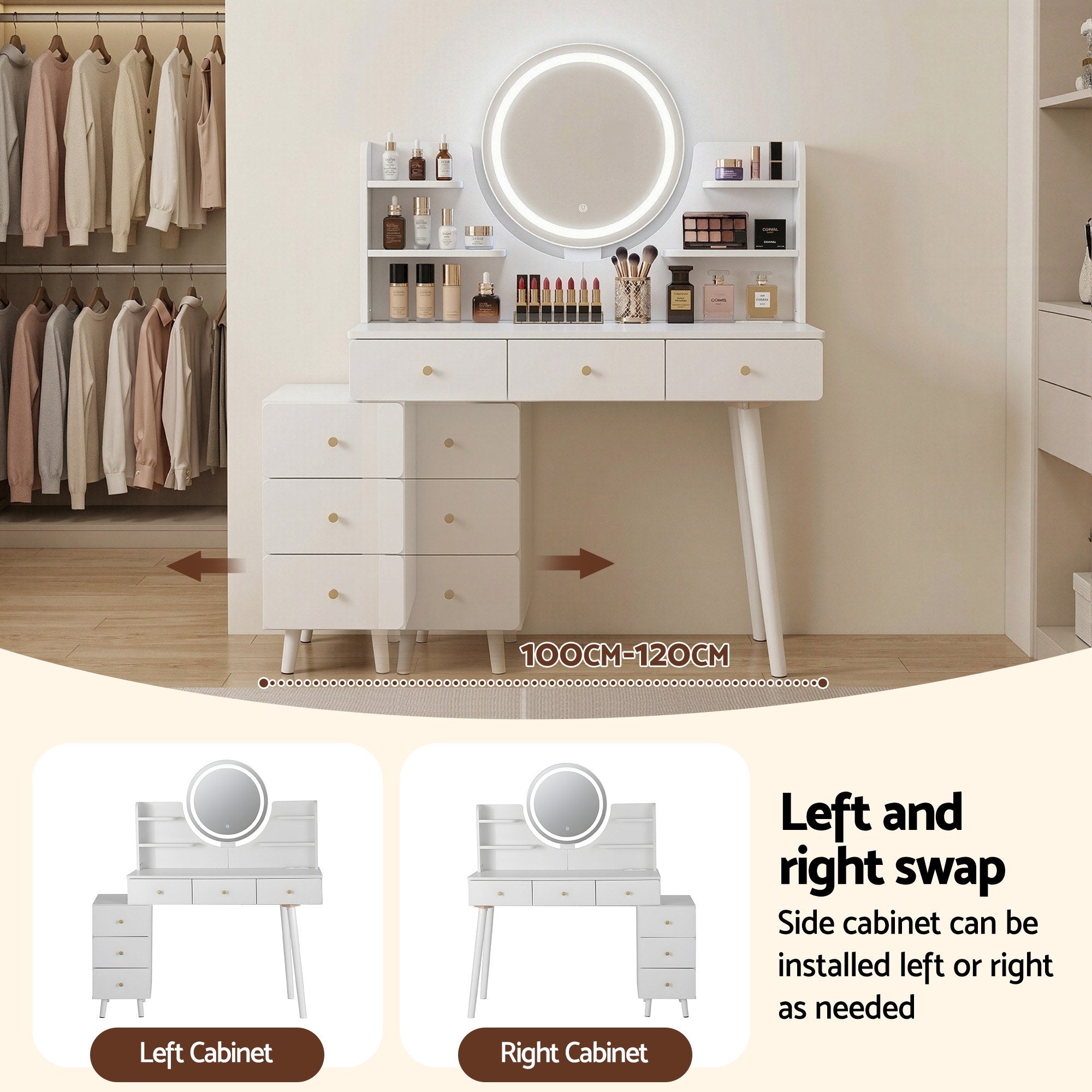 Artiss Dressing Table Vanity Desk LED Charging Station White FUR-V-DRESS07-WH-AB
