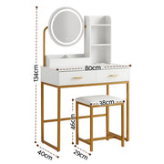 Artiss Dressing Table Vanity Desk Set Stool LED Charging Station White FUR-V-DRESS08-WH