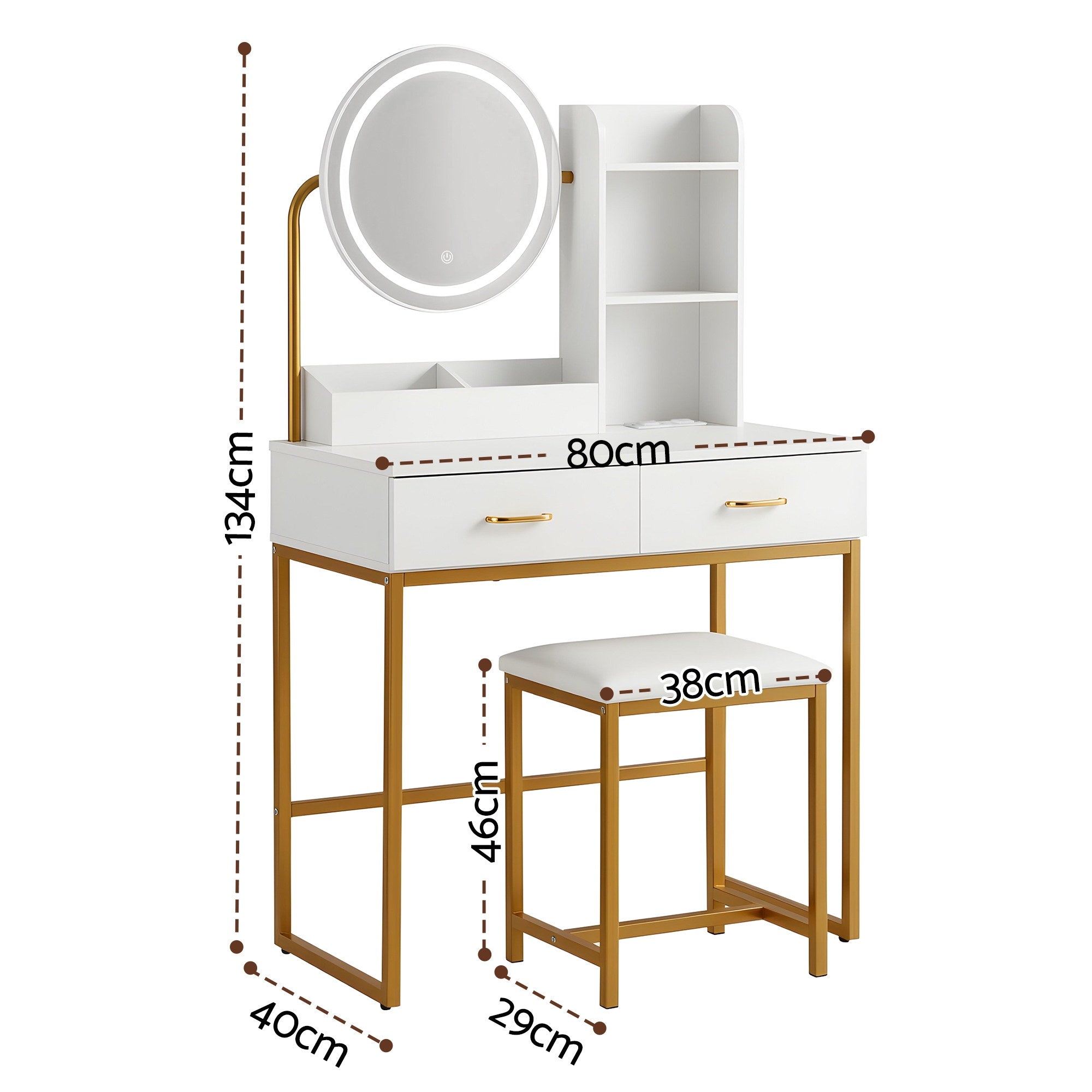 Artiss Dressing Table Vanity Desk Set Stool LED Charging Station White FUR-V-DRESS08-WH