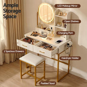 Artiss Dressing Table Vanity Desk Set Stool LED Charging Station White FUR-V-DRESS08-WH