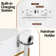Artiss Dressing Table Vanity Desk Set Stool LED Charging Station White FUR-V-DRESS08-WH