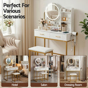 Artiss Dressing Table Vanity Desk Set Stool LED Charging Station White FUR-V-DRESS08-WH