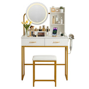 Artiss Dressing Table Vanity Desk Set Stool LED Charging Station White FUR-V-DRESS08-WH