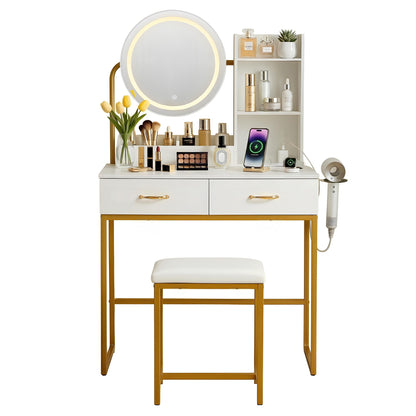 Artiss Dressing Table Vanity Desk Set Stool LED Charging Station White FUR-V-DRESS08-WH