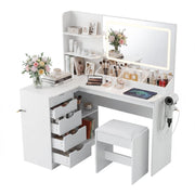 Artiss Dressing Table Corner Vanity Desk Set Stool LED Charging Station White FUR-V-DRESS09-WH-AB