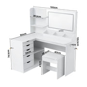 Artiss Dressing Table Corner Vanity Desk Set Stool LED Charging Station White FUR-V-DRESS09-WH-AB