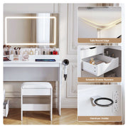 Artiss Dressing Table Corner Vanity Desk Set Stool LED Charging Station White FUR-V-DRESS09-WH-AB